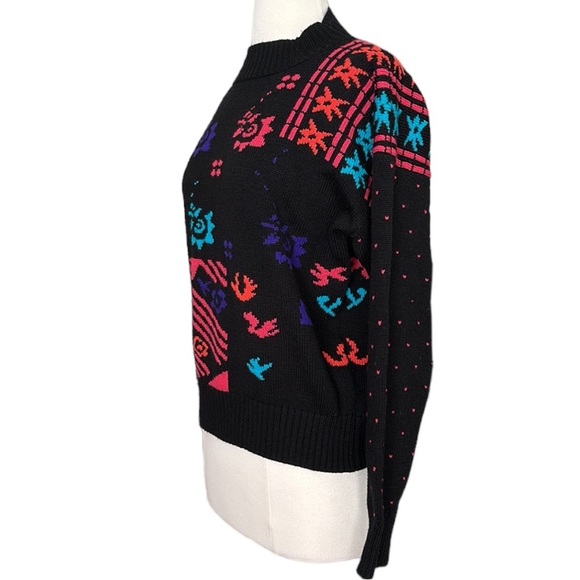 OSSI Skiwear Vintage Sweater 80s Wool Blend Black Pullover Made in Hong Kong M - Picture 7 of 16